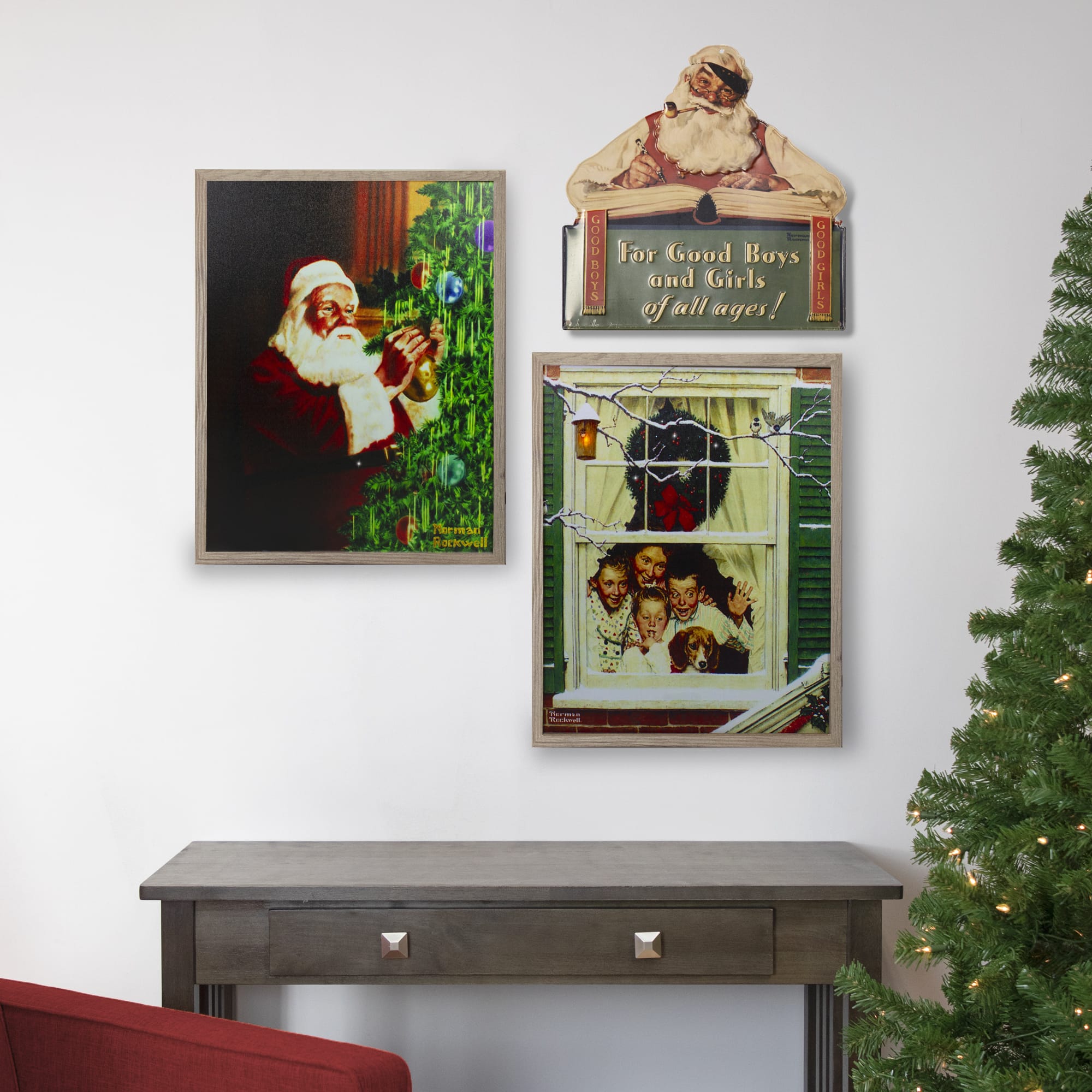 19" Lighted Norman Rockwell 'Oh Boy! It's Pop with a New Plymouth' Christmas Wall Art